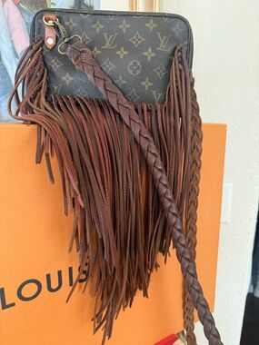 Louis Vuitton Brown Monogram Fringe Shoulder Bag with Braided Strap